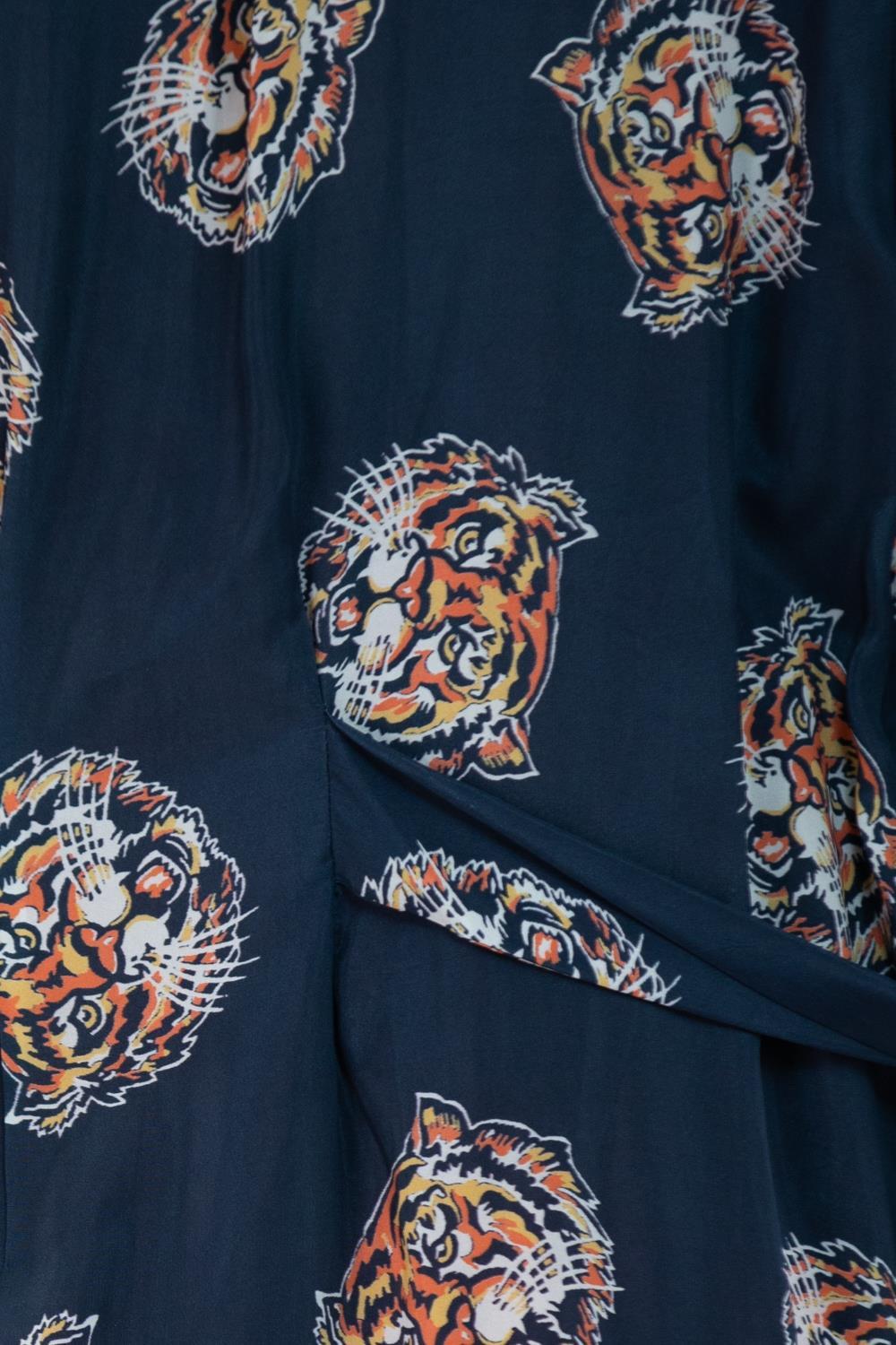 Morphew Collection Indigo Blue Tiger Head Novelty Print Cold Rayon Bias Kimono  For Sale 5