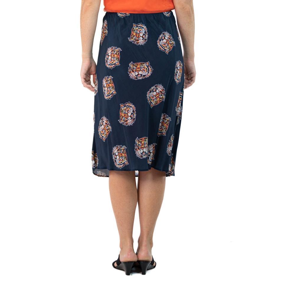 Morphew Collection Indigo Blue Tiger Head Novelty Print Cold Rayon Bias Skirt M For Sale 1