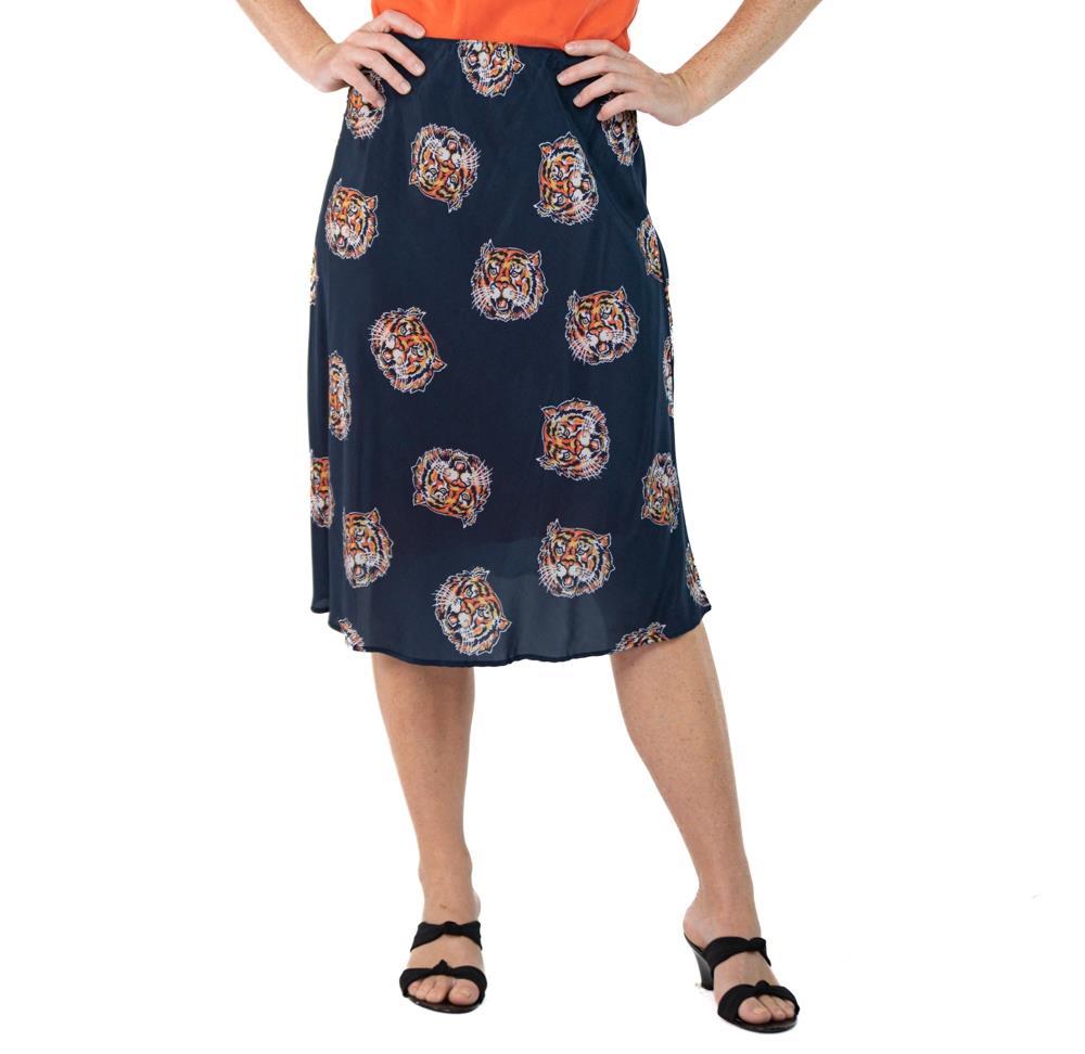 Morphew Collection Indigo Blue Tiger Head Novelty Print Cold Rayon Bias Skirt M For Sale 4