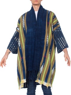MORPHEW COLLECTION Indigo Kimono With Hawaiian 1970'S French Nude Embroidery