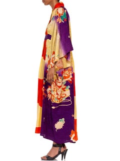 MORPHEW COLLECTION Ivory Orange & Purple Japanese Kimono Silk Hand Dyed And Pai