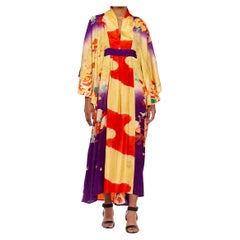MORPHEW COLLECTION Ivory Orange & Purple Japanese Kimono Silk Hand Dyed And Pai