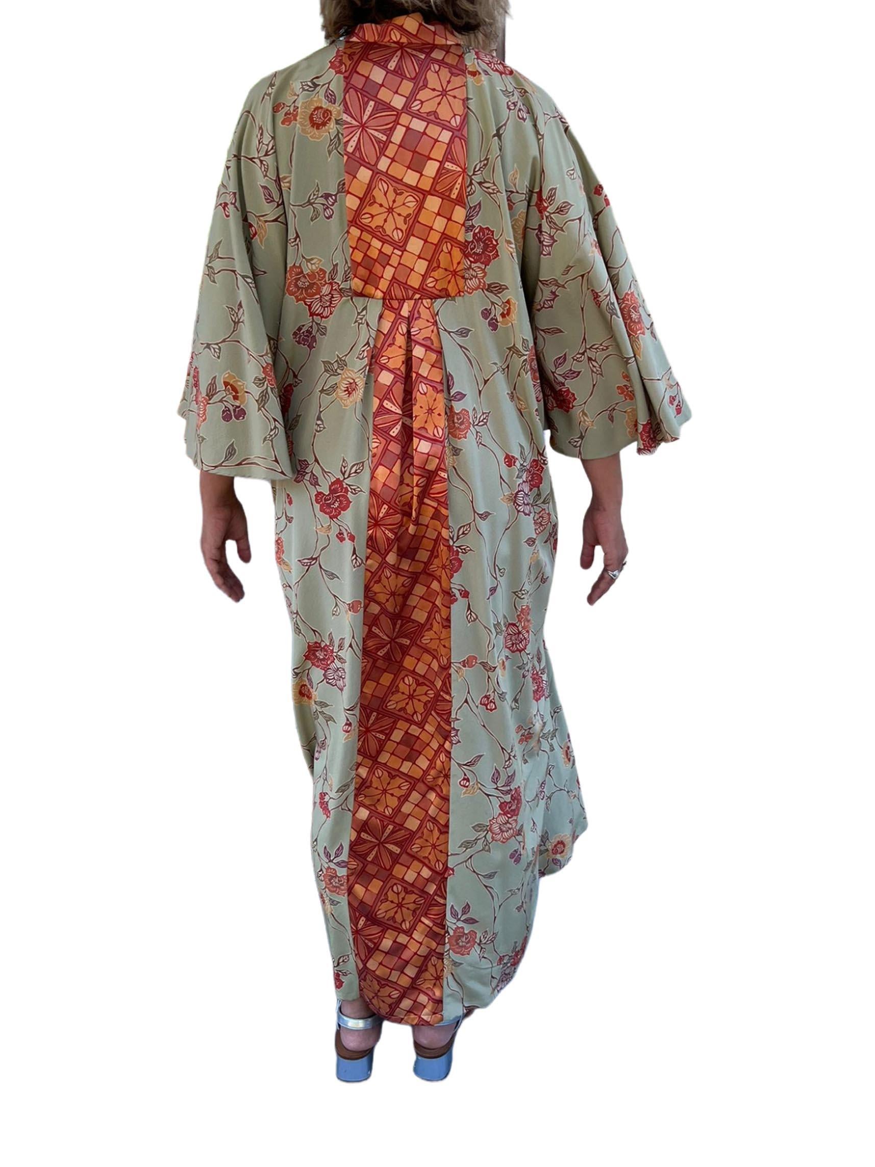 Women's MORPHEW COLLECTION Jade Green & Orange Japanese Kimono Silk Kaftan For Sale