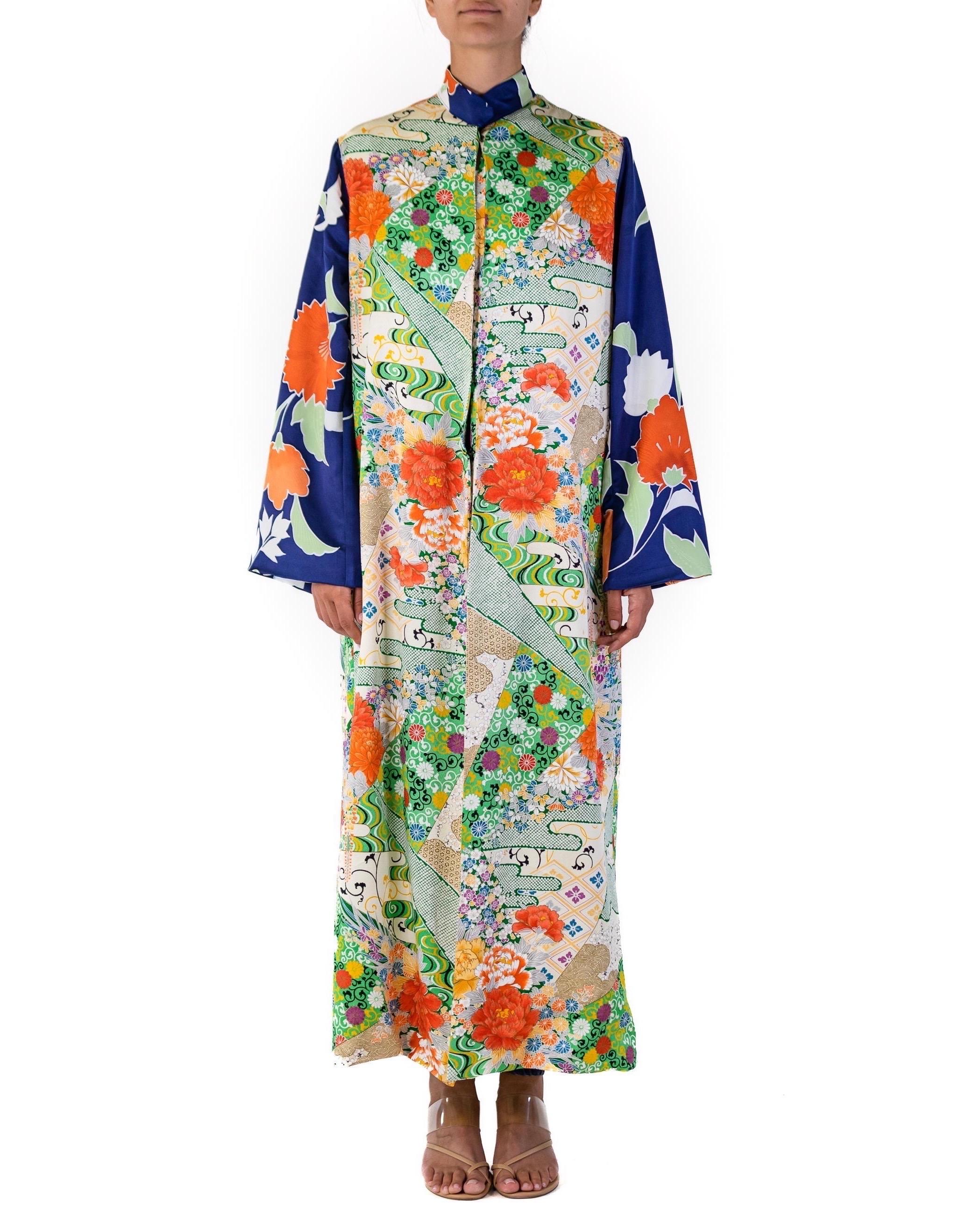 This duster coat is made in our workroom utilizing up-cycled vintage Japanese kimono silk. Long and dramatic and inspired by the 1970s each duster is made with a mix-up of patterns and then is entirely lined in soft silk. Soft construction for