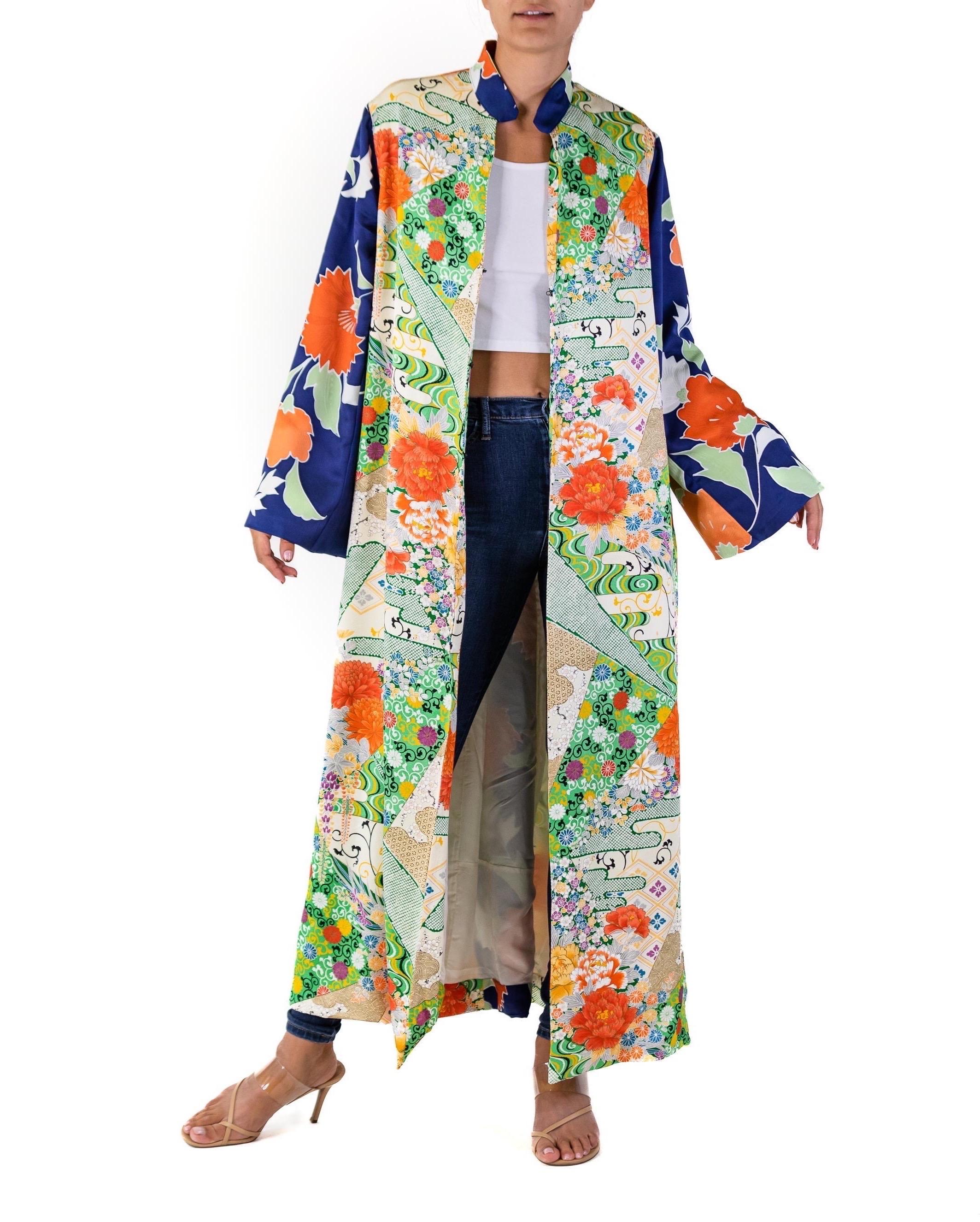 MORPHEW COLLECTION Japanese Kimono Silk Long Duster Geometric Floral Patch Work For Sale 4
