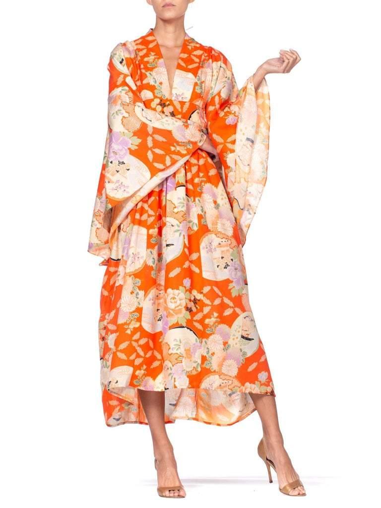 Orange MORPHEW COLLECTION Kaftan In 1950'S Japanese Floral Silk