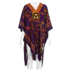 Purple & Brown Silk Ikat Kaftan Handmade With Victorian Lace
