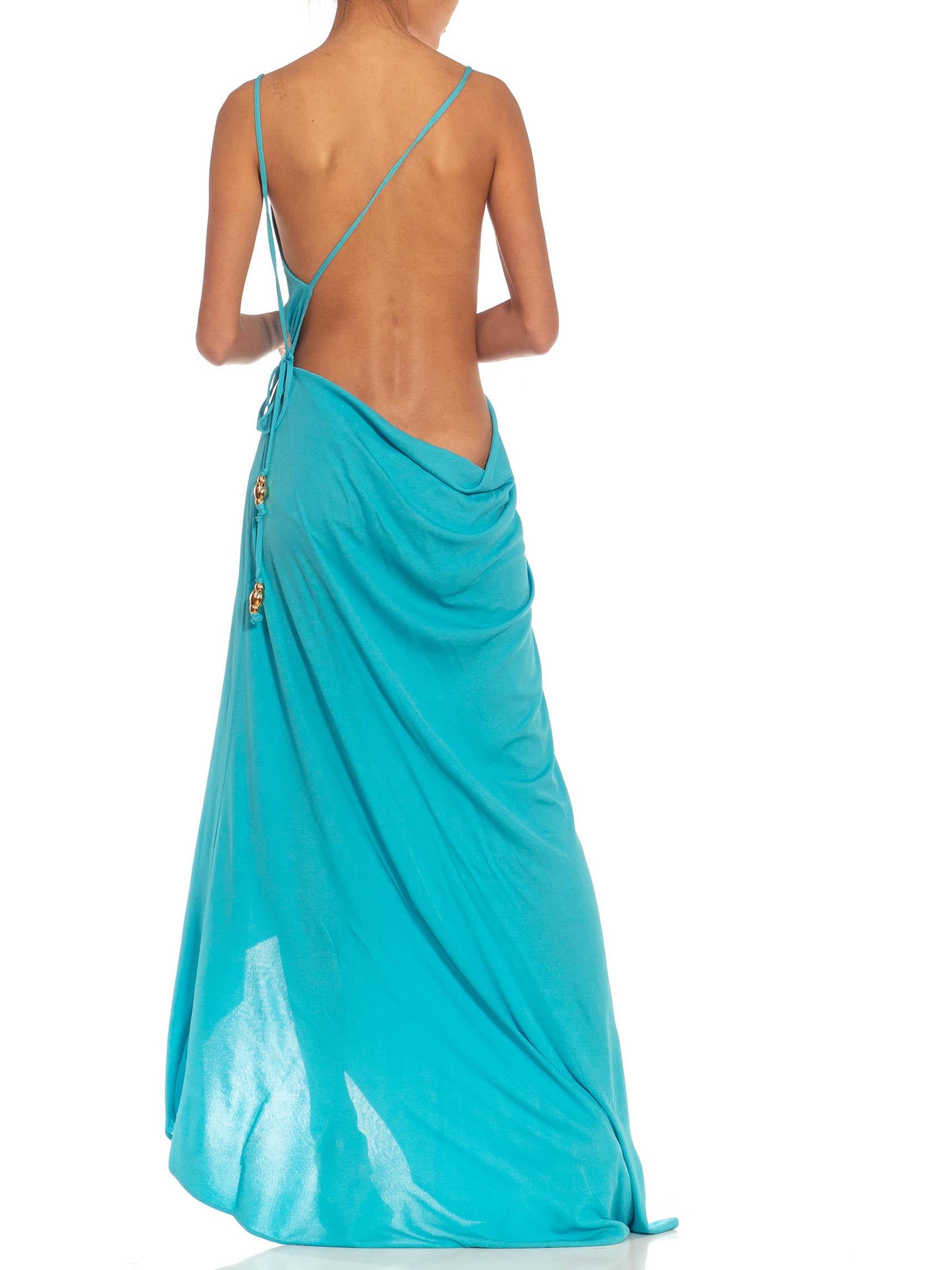 Women's MORPHEW COLLECTION Light Blue Silk Blend Backless Gown For Sale