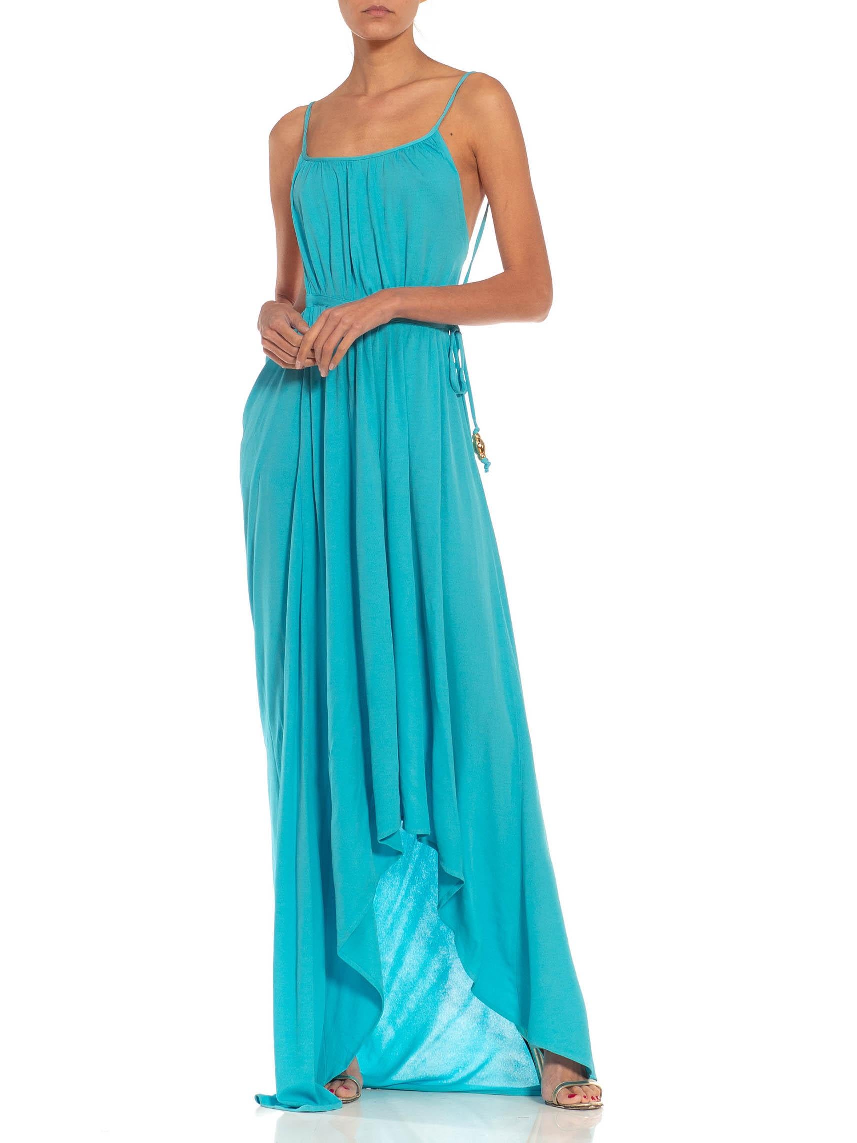 MORPHEW COLLECTION Light Blue Silk Blend Backless Gown For Sale 2