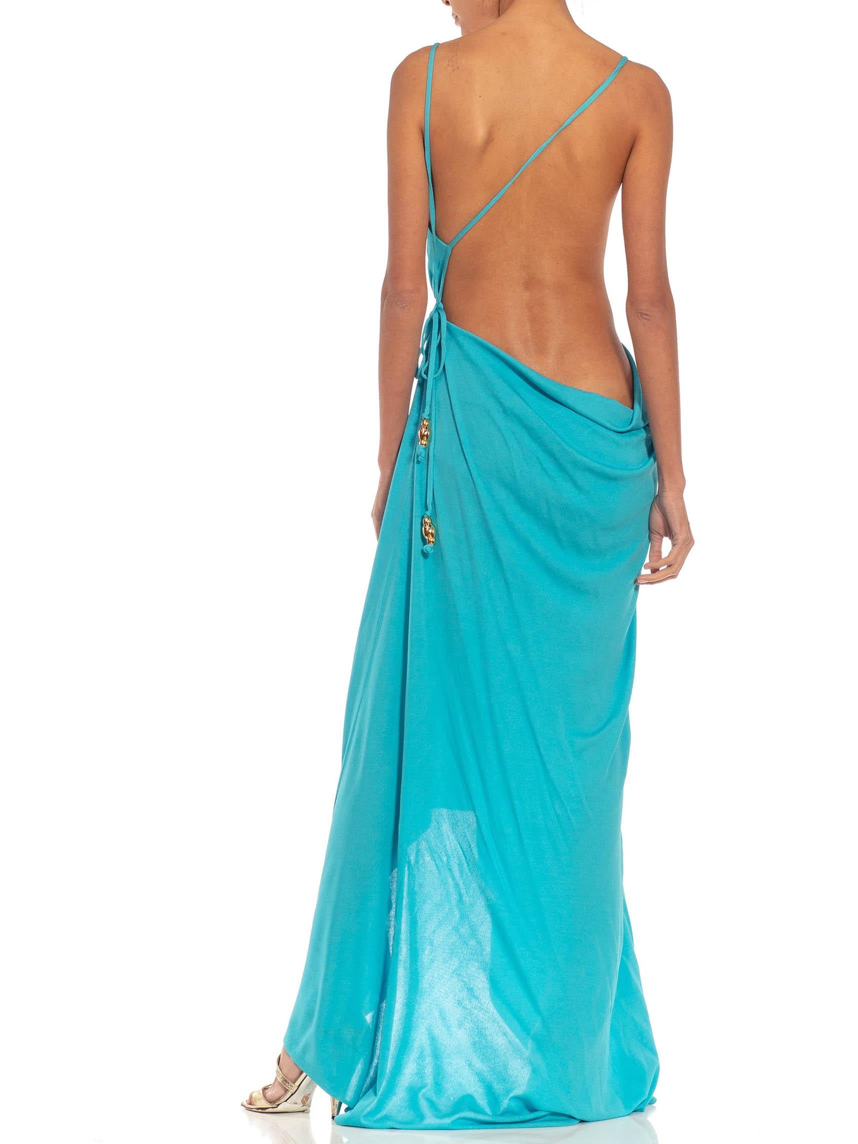 MORPHEW COLLECTION Light Blue Silk Blend Backless Gown For Sale 3