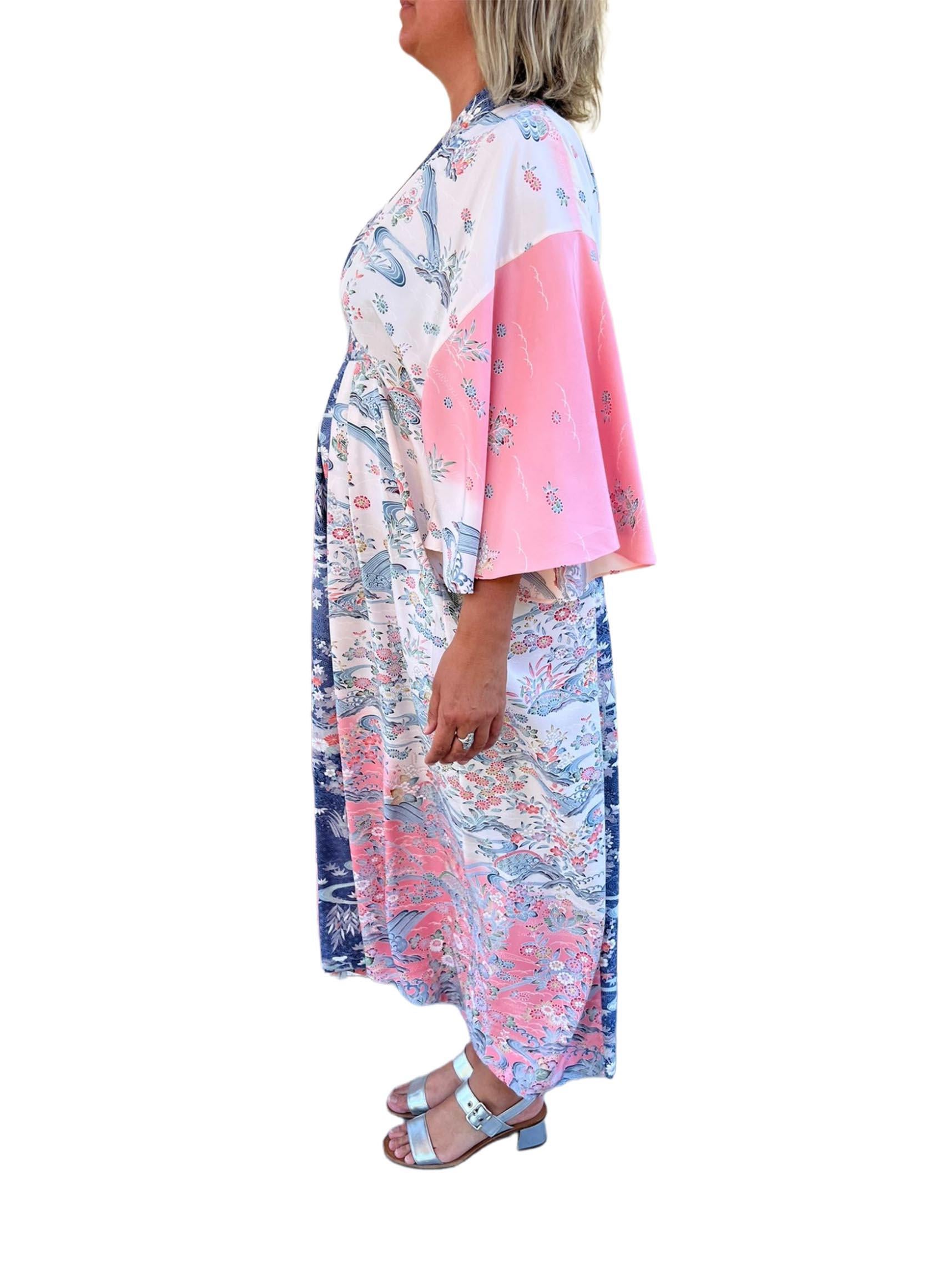 Chaque caftan de la collection Morphew est unique. En utilisant notre modèle classique de caftan ajusté/non ajusté, nous recyclons des soies de kimono vintage des années 1940 à 1980. Beaucoup sont imprimés ou teints à la main et certains ont même