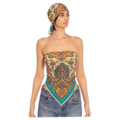 Morphew Collection Lyon's Blue Cotton Voile With Woven Lurex Head Scarf Multi C