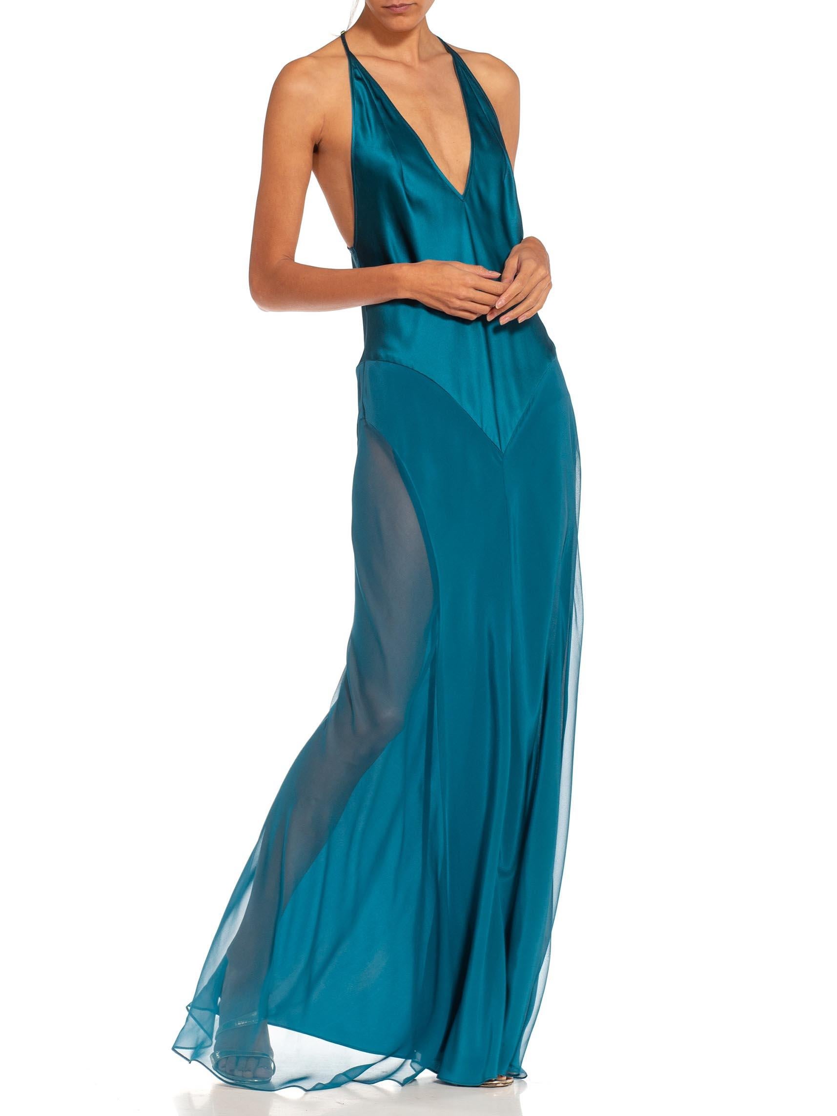 MORPHEW COLLECTION Lyons Blue Silk Bias Cut Slip Gown 6