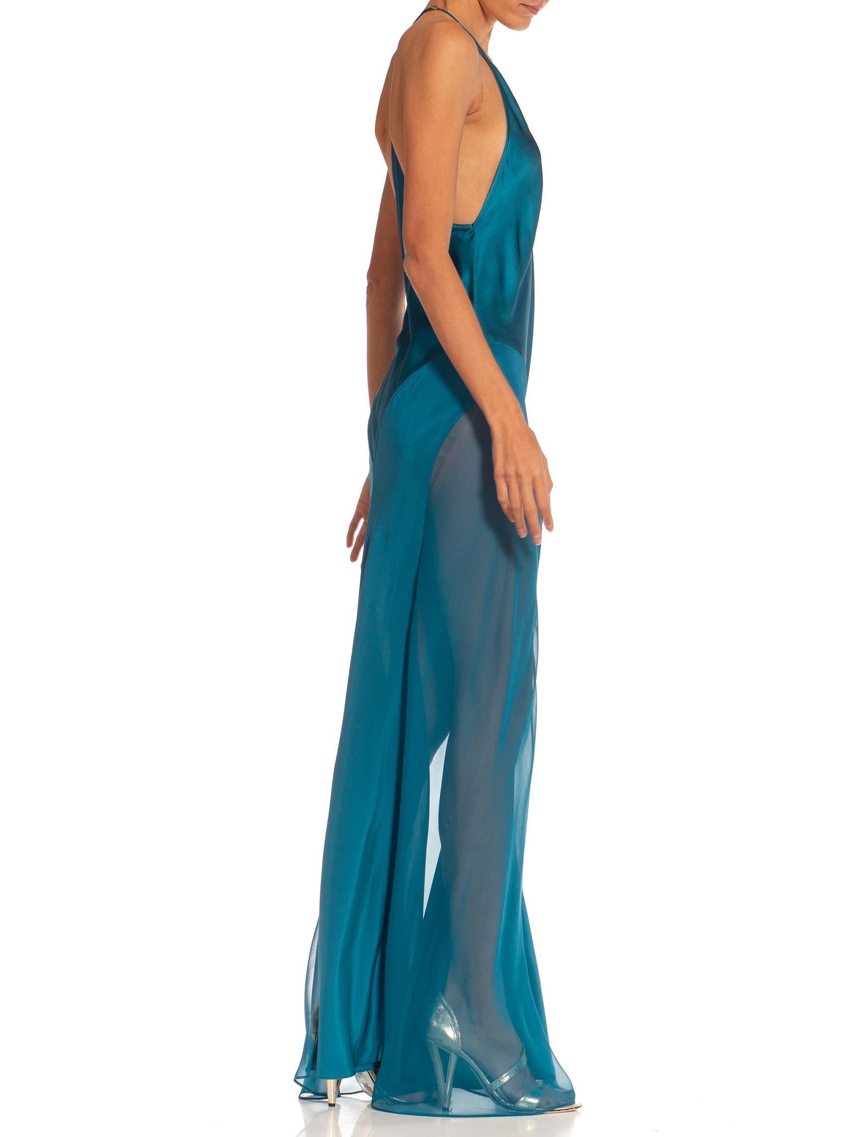 MORPHEW COLLECTION Lyons Blue Silk Bias Cut Slip Gown In Excellent Condition In New York, NY