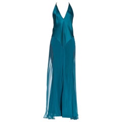 MORPHEW COLLECTION Lyons Blue Silk Bias Cut Slip Gown