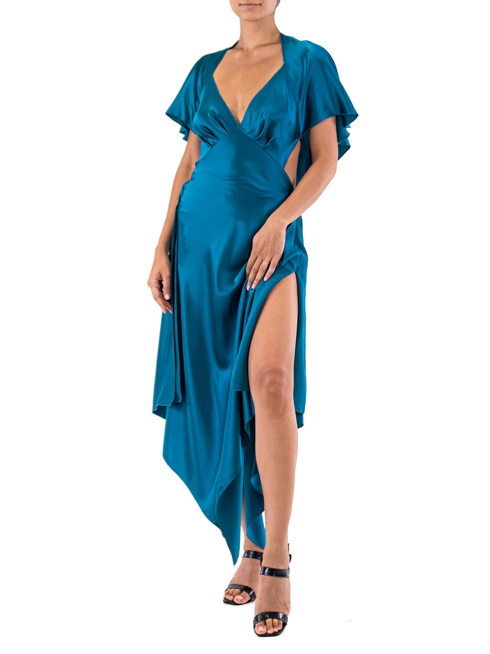 MORPHEW COLLECTION Lyons Blue Silk Charmeuse 3 Scarf Dress en vente 1