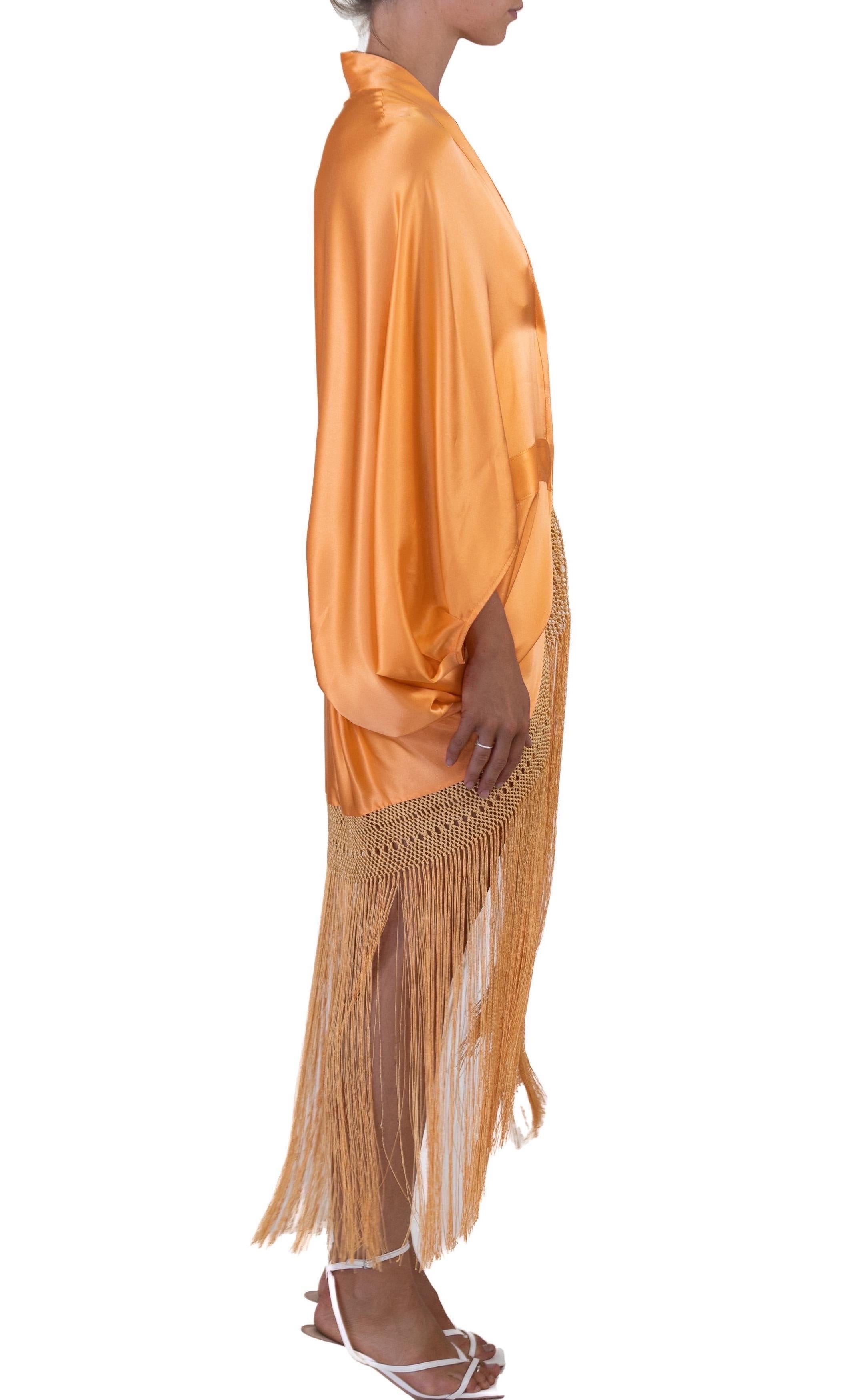 MORPHEW COLLECTION Mayan Gold Silk Charmeuse Cocoon With Fringe In Excellent Condition For Sale In New York, NY