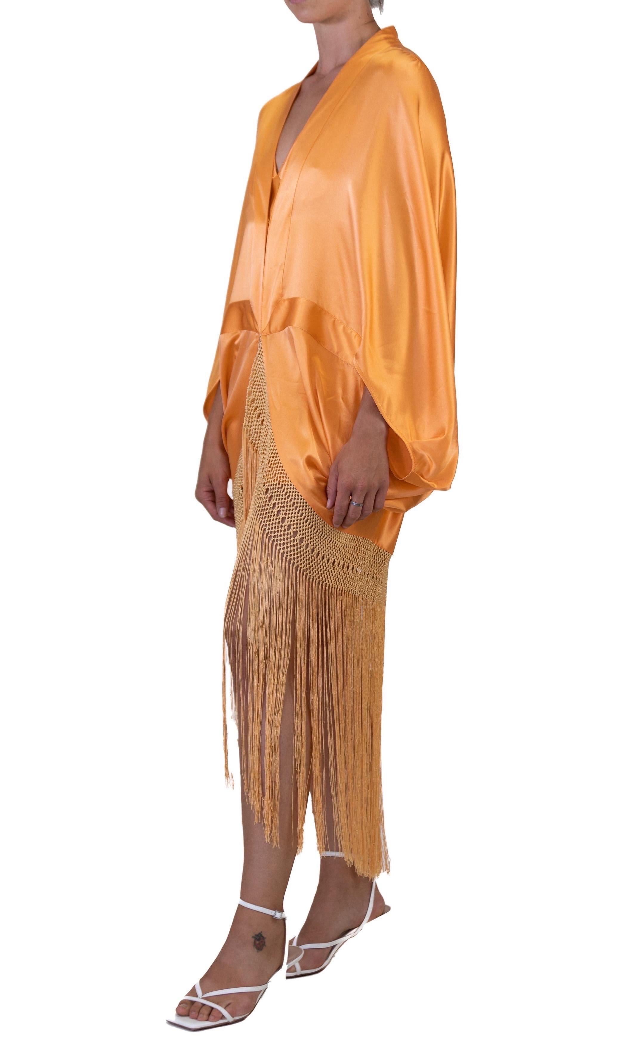 MORPHEW COLLECTION Mayan Gold Silk Charmeuse Cocoon With Fringe For Sale 1