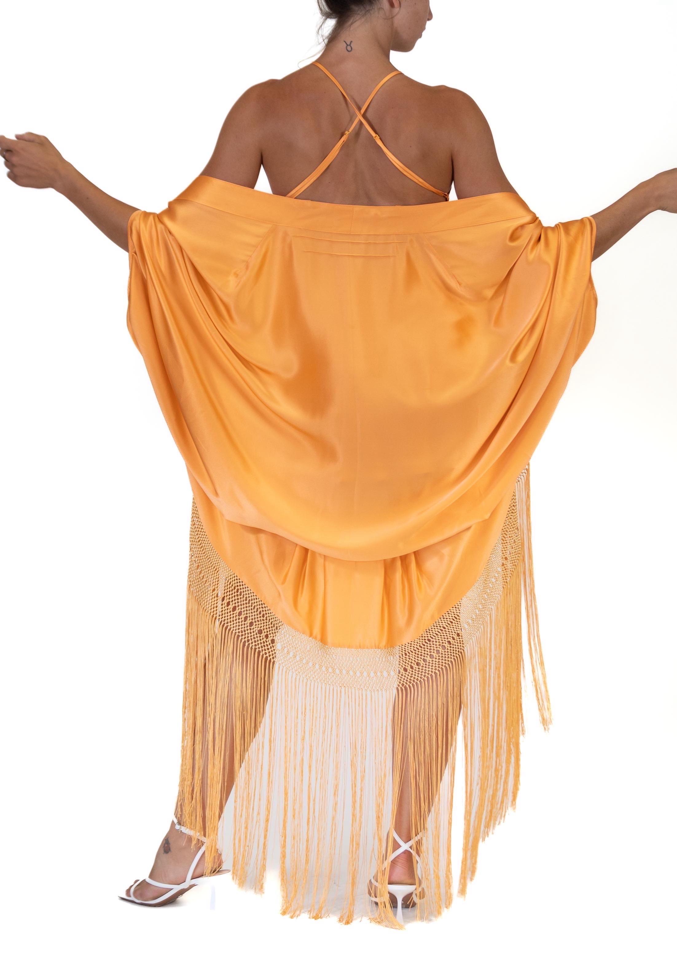 MORPHEW COLLECTION Mayan Gold Silk Charmeuse Cocoon With Fringe For Sale 3