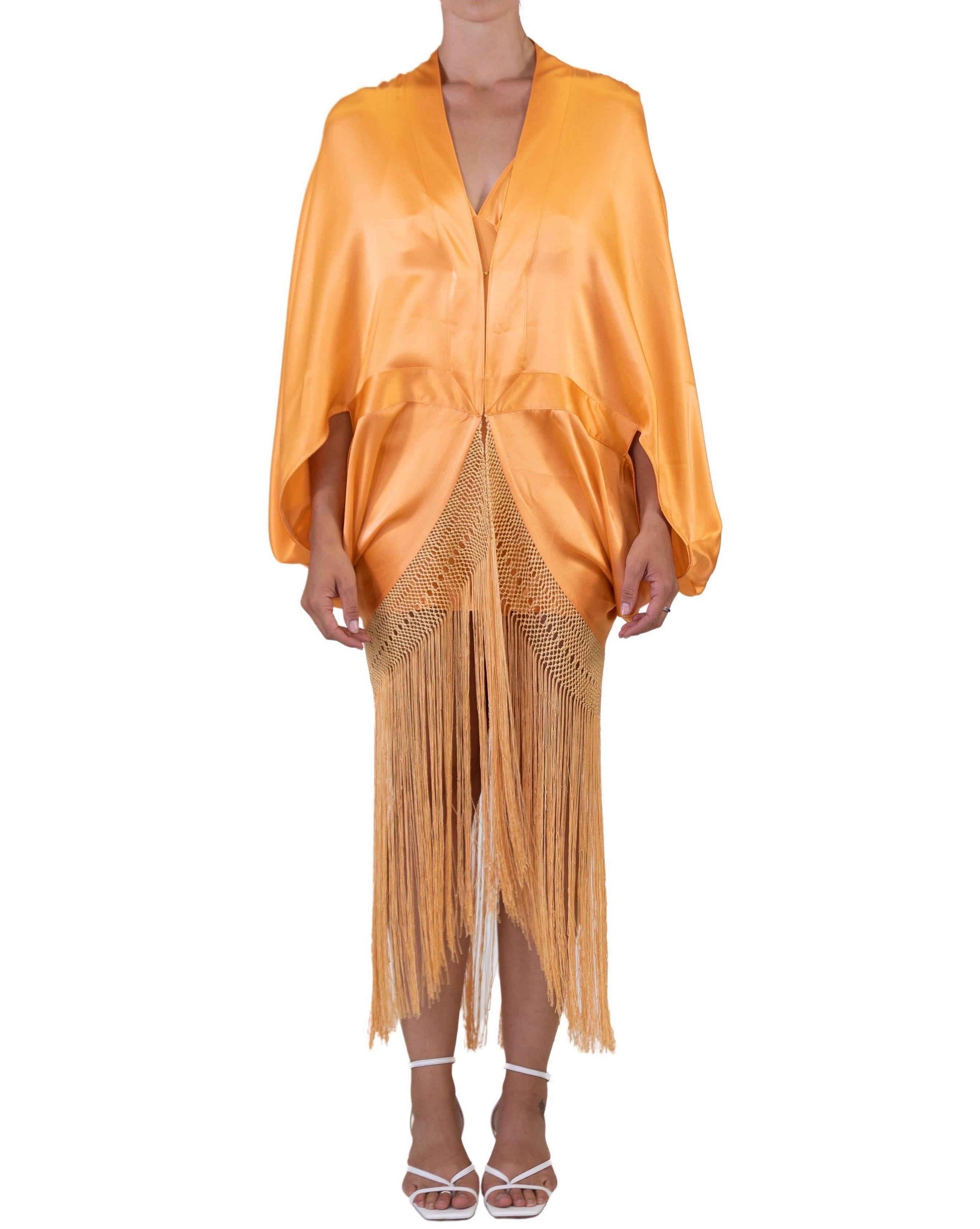 MORPHEW COLLECTION Mayan Gold Silk Charmeuse Cocoon With Fringe For Sale