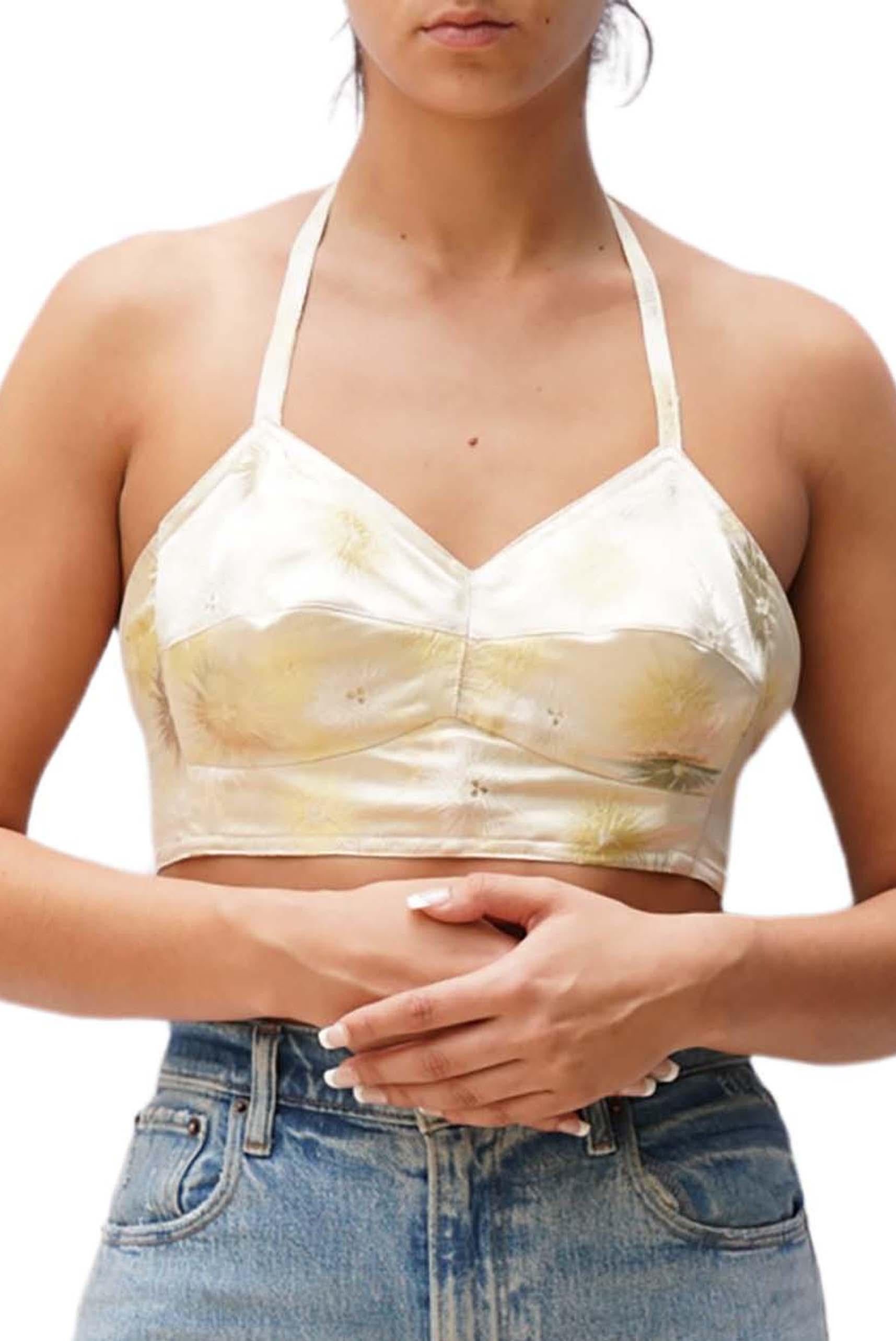 MORPHEW COLLECTION Metallic Cream & Butter Yellow Bustier With Adjustable Straps In Excellent Condition For Sale In New York, NY