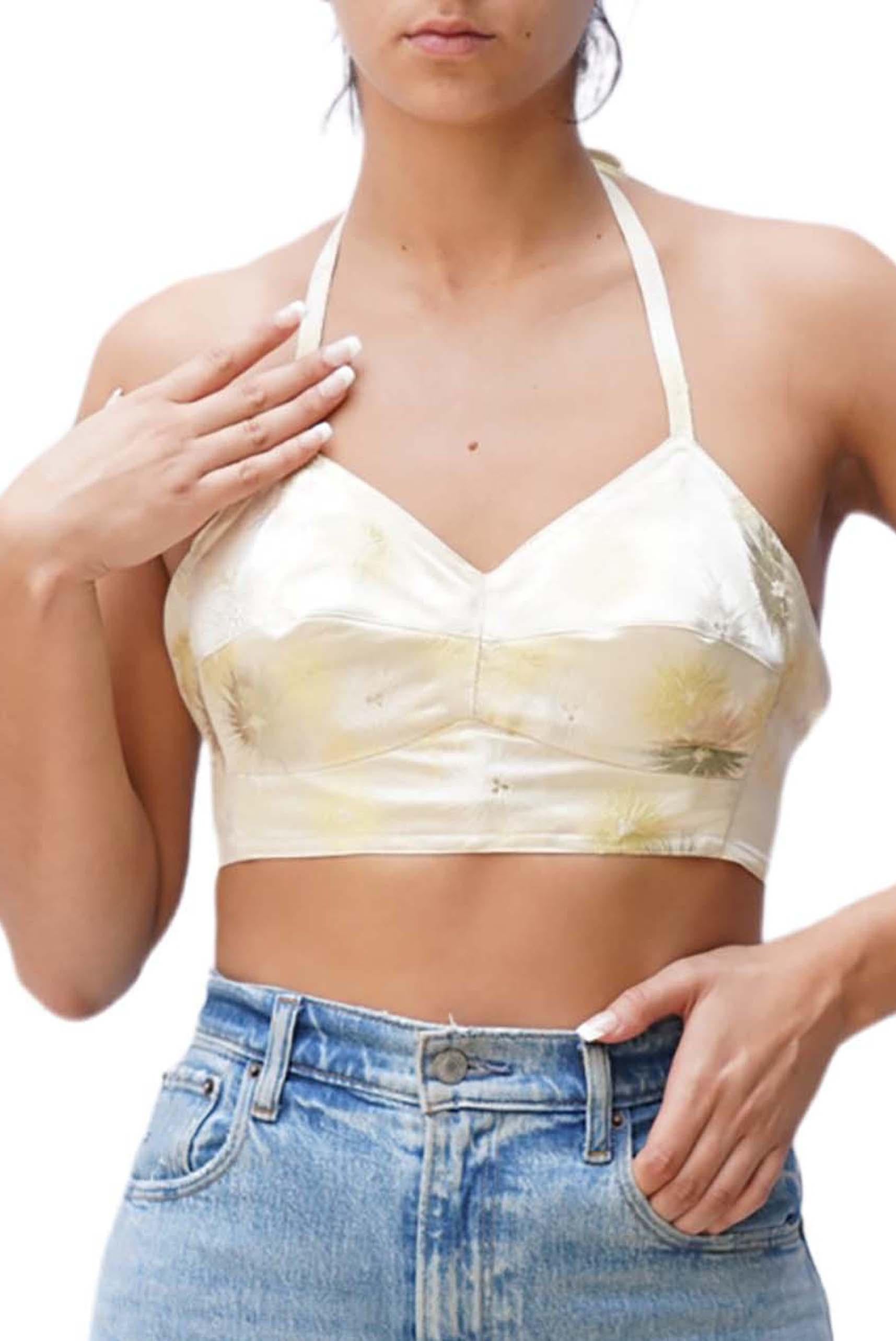 Women's MORPHEW COLLECTION Metallic Cream & Butter Yellow Bustier With Adjustable Straps For Sale