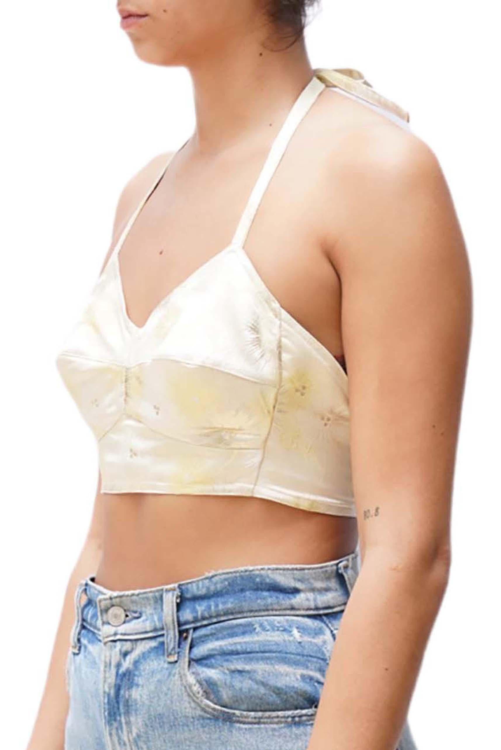 MORPHEW COLLECTION Metallic Cream & Butter Yellow Bustier With Adjustable Straps For Sale 2