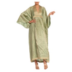 Morphew Collection Mint & Silver Silk Kaftan Made From Vintage Saris