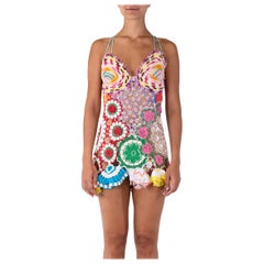 MORPHEW COLLECTION Mixed Blues Cotton Crochet Lace Ruffled Hem Mini Dress