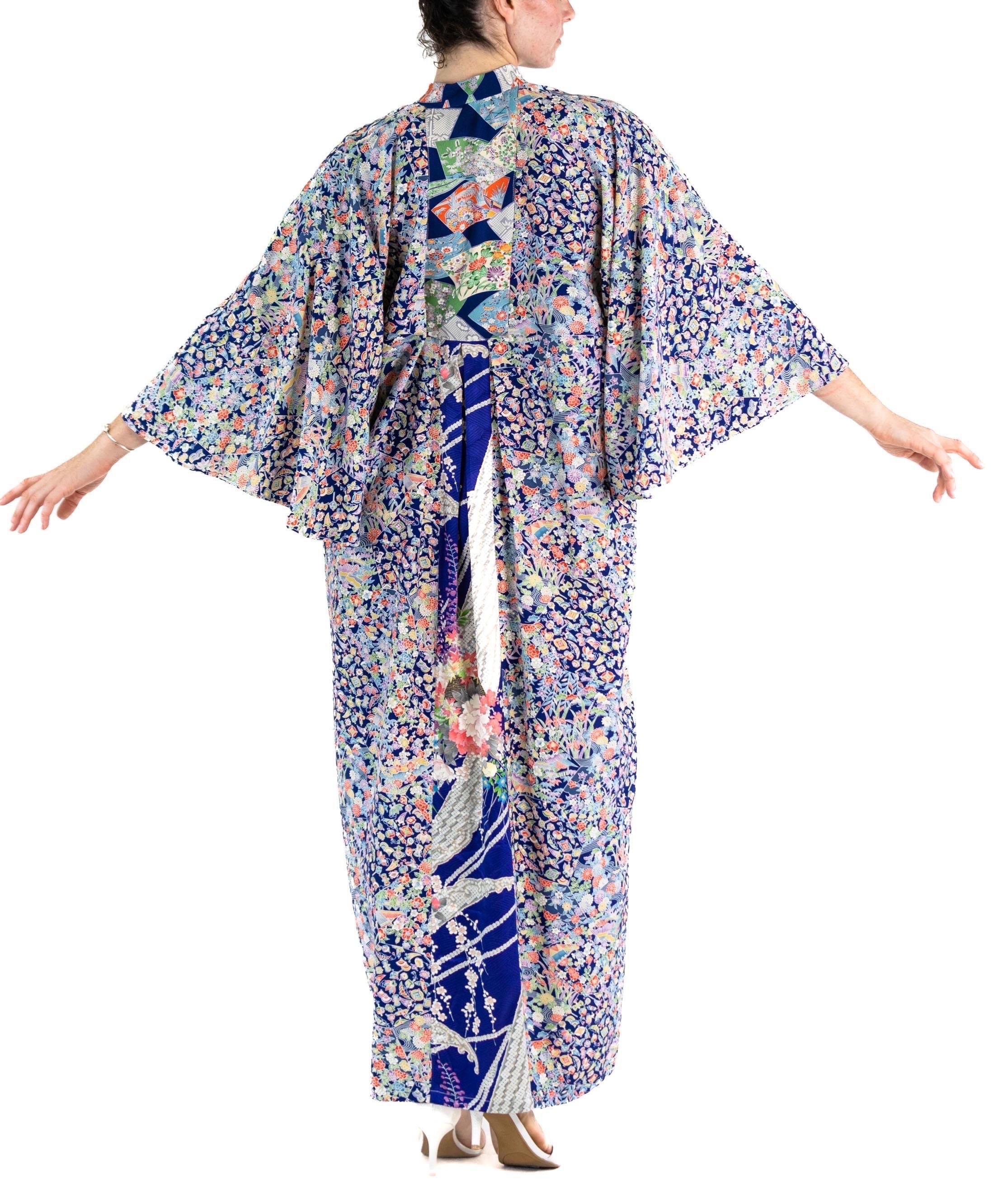 Each Morphew Collection kaftan is unique. Using our classic fitted/unfitted kaftan pattern we upcycle vintage kimono silks from the 1940s to the 1980s. Many are hand printed or dyed and some even have touches of hand embroidery or touches of