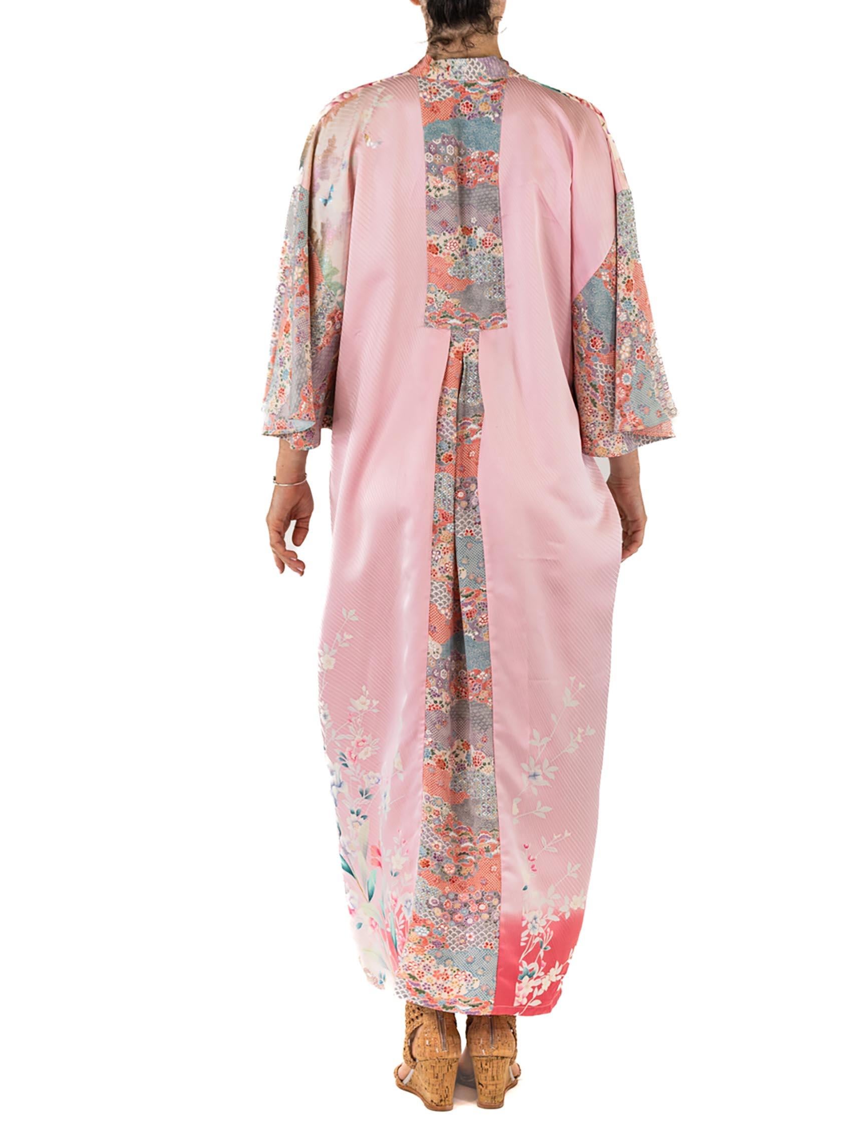 MORPHEW COLLECTION Mixed Pastels Floral Print Japanese Kimono Silk Pleate Kaftan For Sale 3