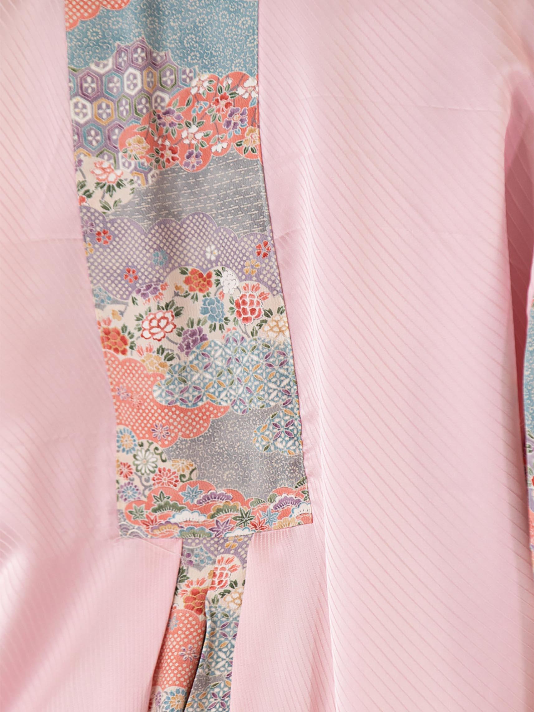 MORPHEW COLLECTION Mixed Pastels Floral Print Japanese Kimono Silk Pleate Kaftan For Sale 5