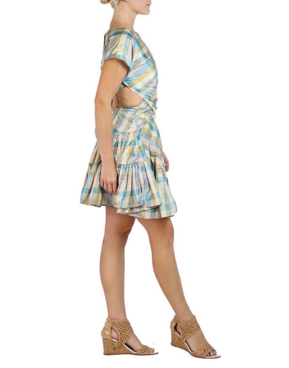 Morphew Collection Mixed Pastels Silk Taffeta Plaid Denise Dress In Excellent Condition For Sale In New York, NY