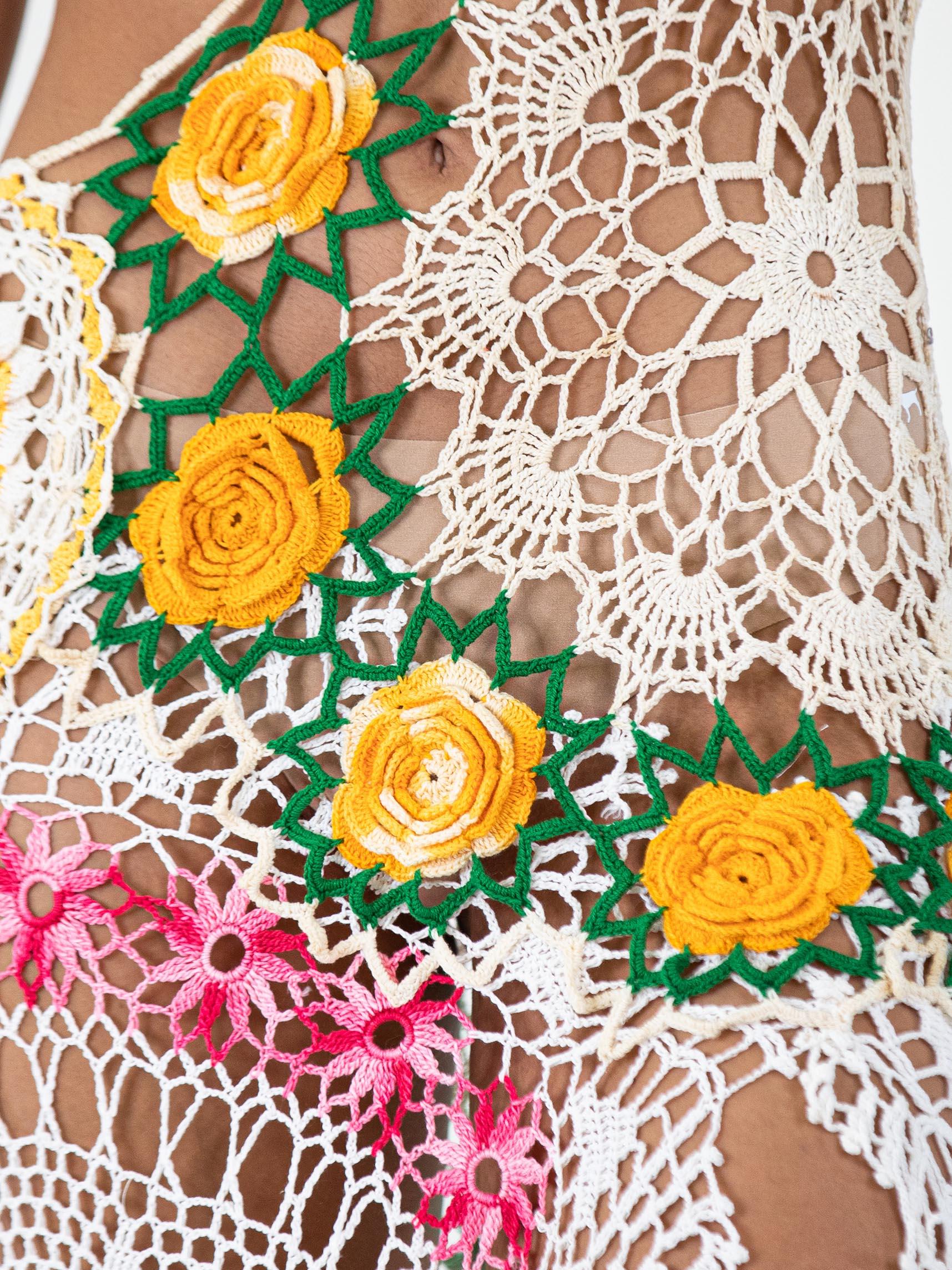 MORPHEW COLLECTION Multicolor Cotton Crochet Long Vintage Doily Dress 4