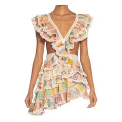 MORPHEW COLLECTION Multicolor Cotton Victorian Lace & Vintage 1920S Quilt Dress