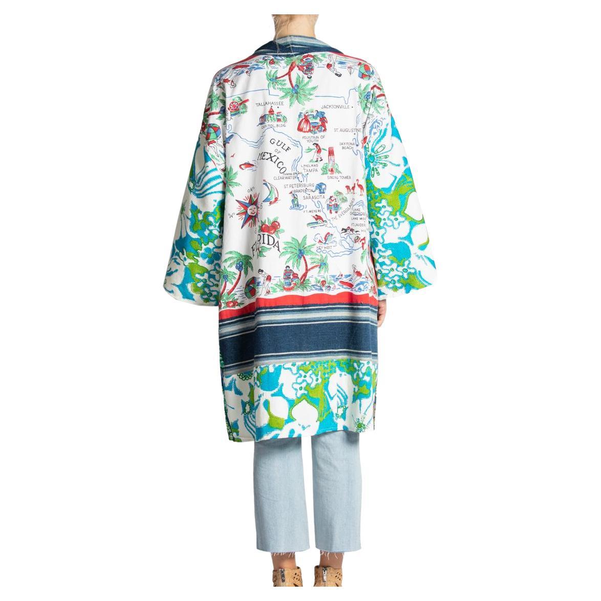 MORPHEW COLLECTION Multicolor Cotton Vintage Florida Table Cloth Jacket Length  For Sale