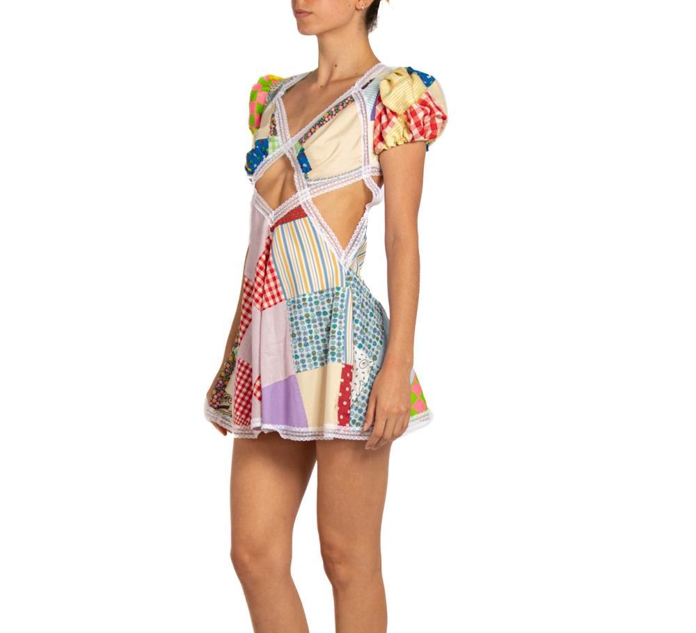 Women's MORPHEW COLLECTION Multicolor Cotton & Vintage Lace Patchwork Quilt Dress For Sale