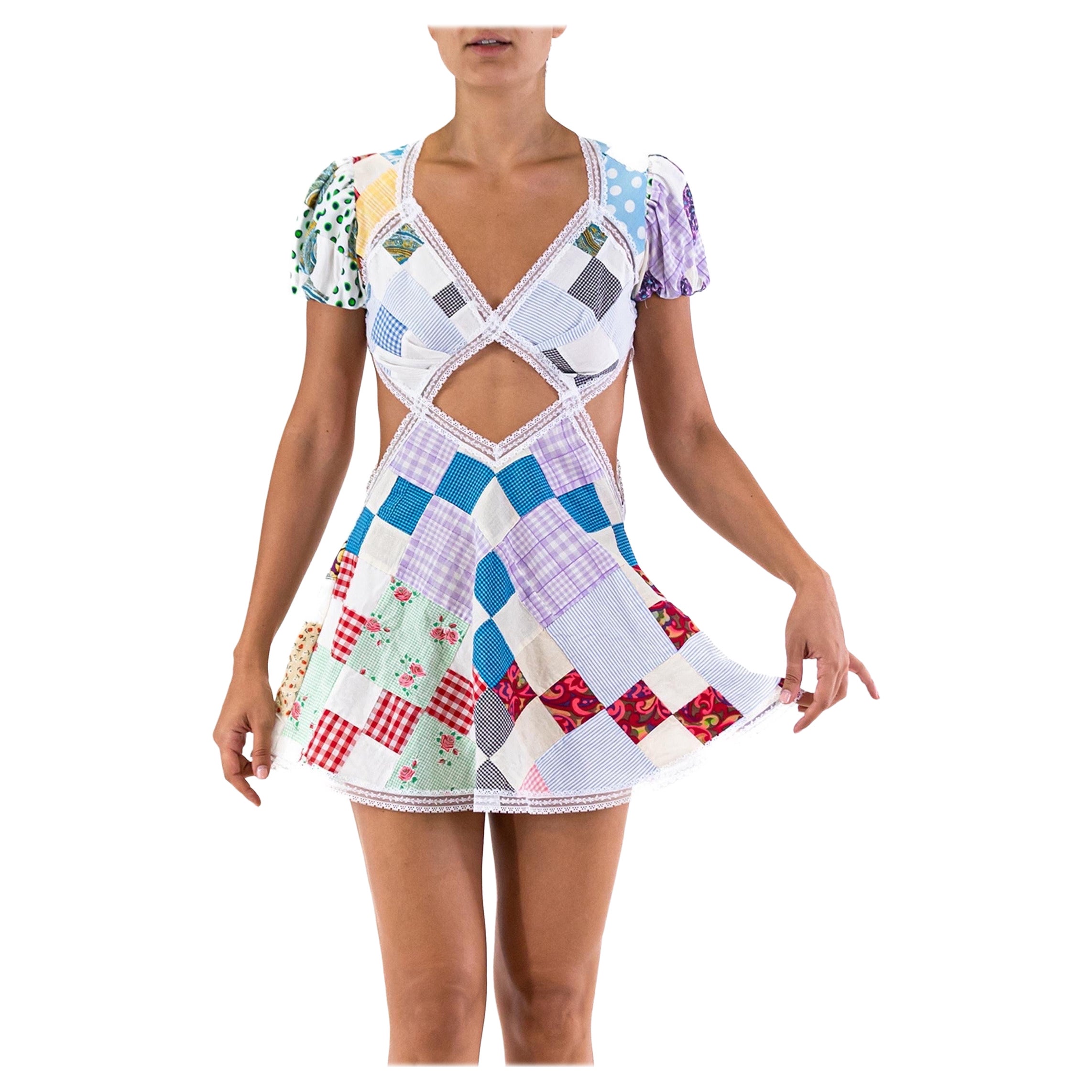 MC Multicolor Cotton & Vintage Lace Short Patchwork Quilt Dress