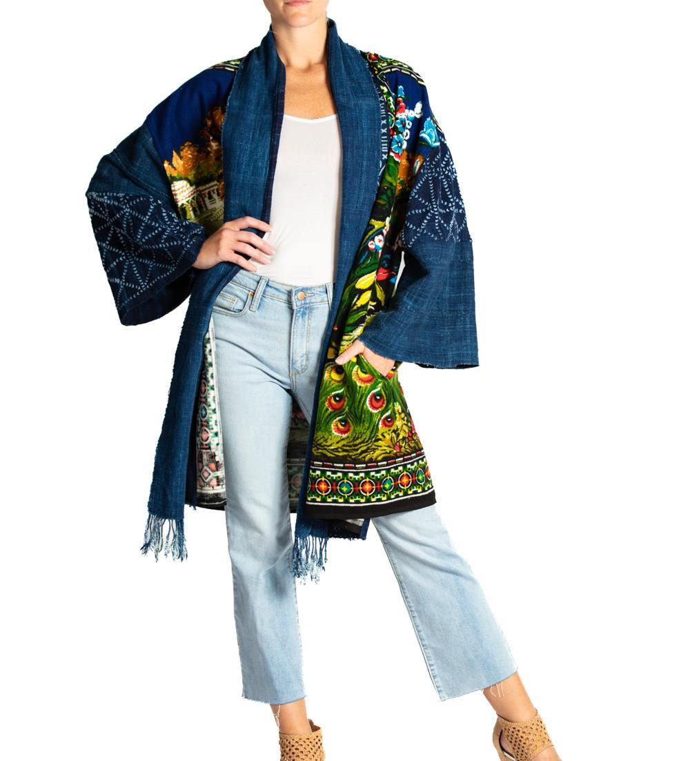 MORPHEW COLLECTION Multicolor Cotton Vintage Peacock Tapestry Jacket Length Dus For Sale 2