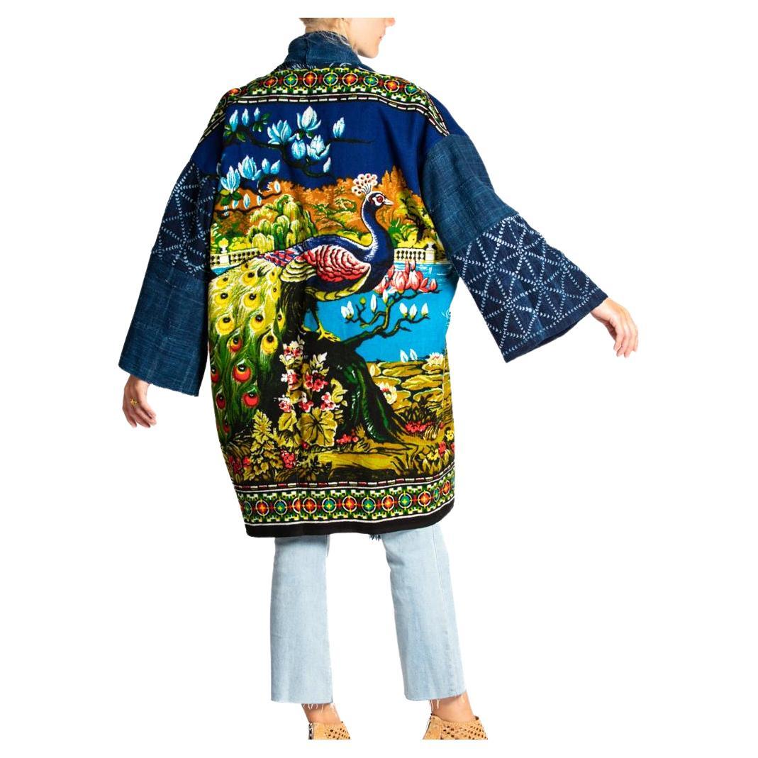 MORPHEW COLLECTION Multicolor Cotton Vintage Peacock Tapestry Jacket Length Dus For Sale