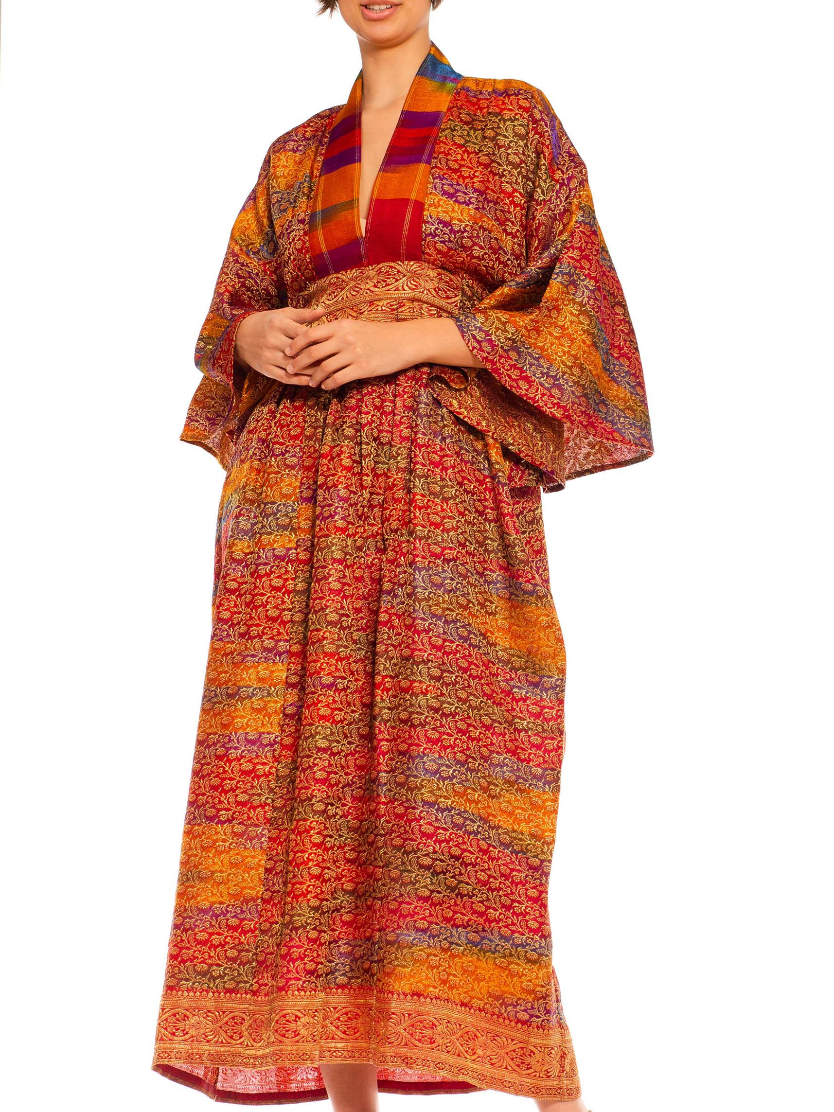 MORPHEW COLLECTION Multicolor & Metallic Gold Silk Paisley Kaftan Made From Vin For Sale 5