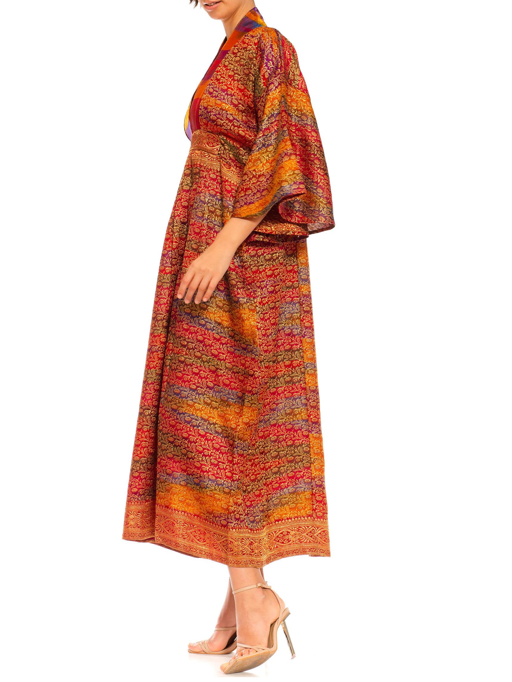 MORPHEW COLLECTION Multicolor & Metallic Gold Silk Paisley Kaftan Made From Vintage Saris
MORPHEW COLLECTION is made entirely by hand in our NYC Ateliér of rare antique materials sourced from around the globe. Our sustainable vintage materials