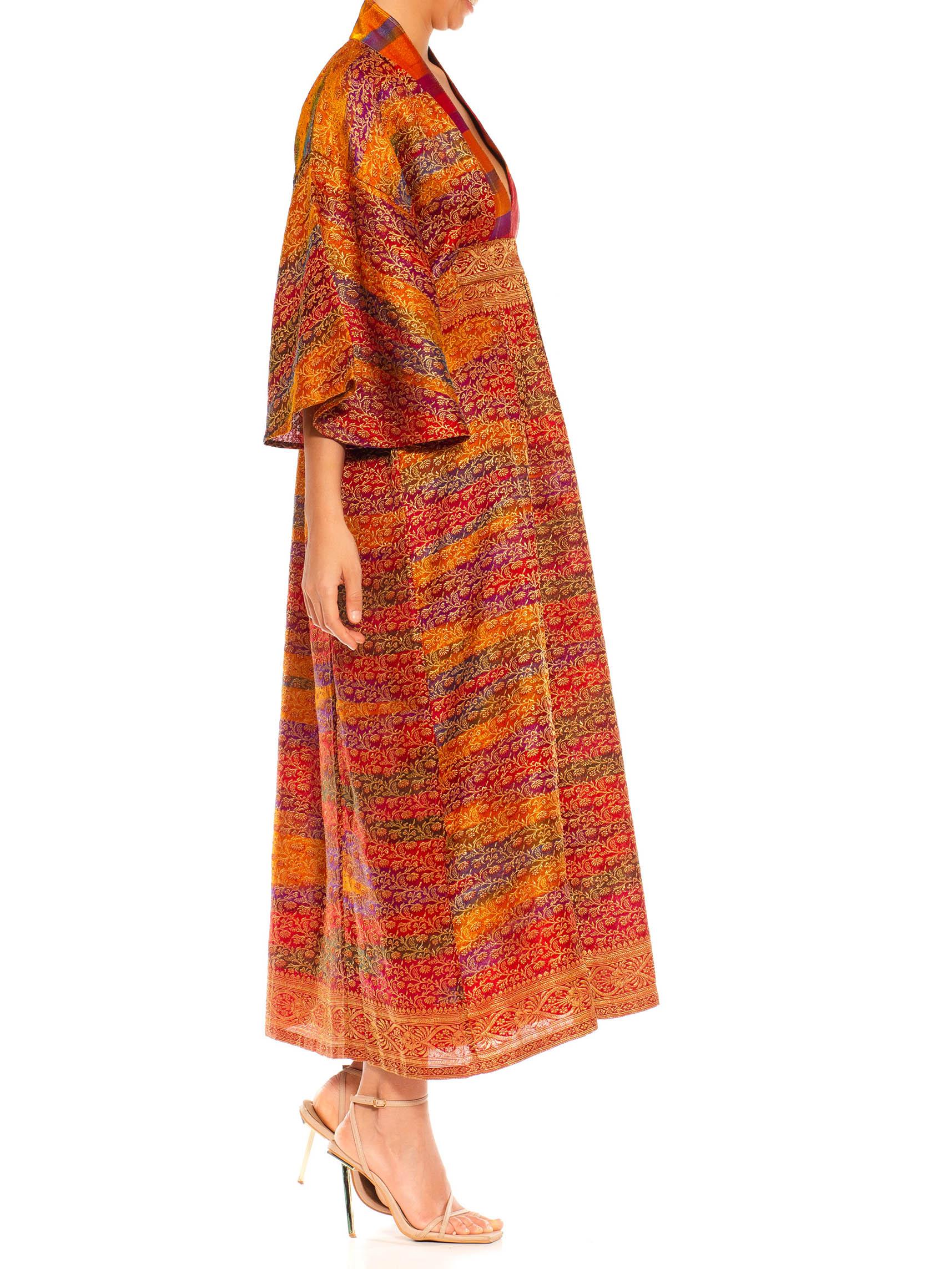 Brown MORPHEW COLLECTION Multicolor & Metallic Gold Silk Paisley Kaftan Made From Vin For Sale