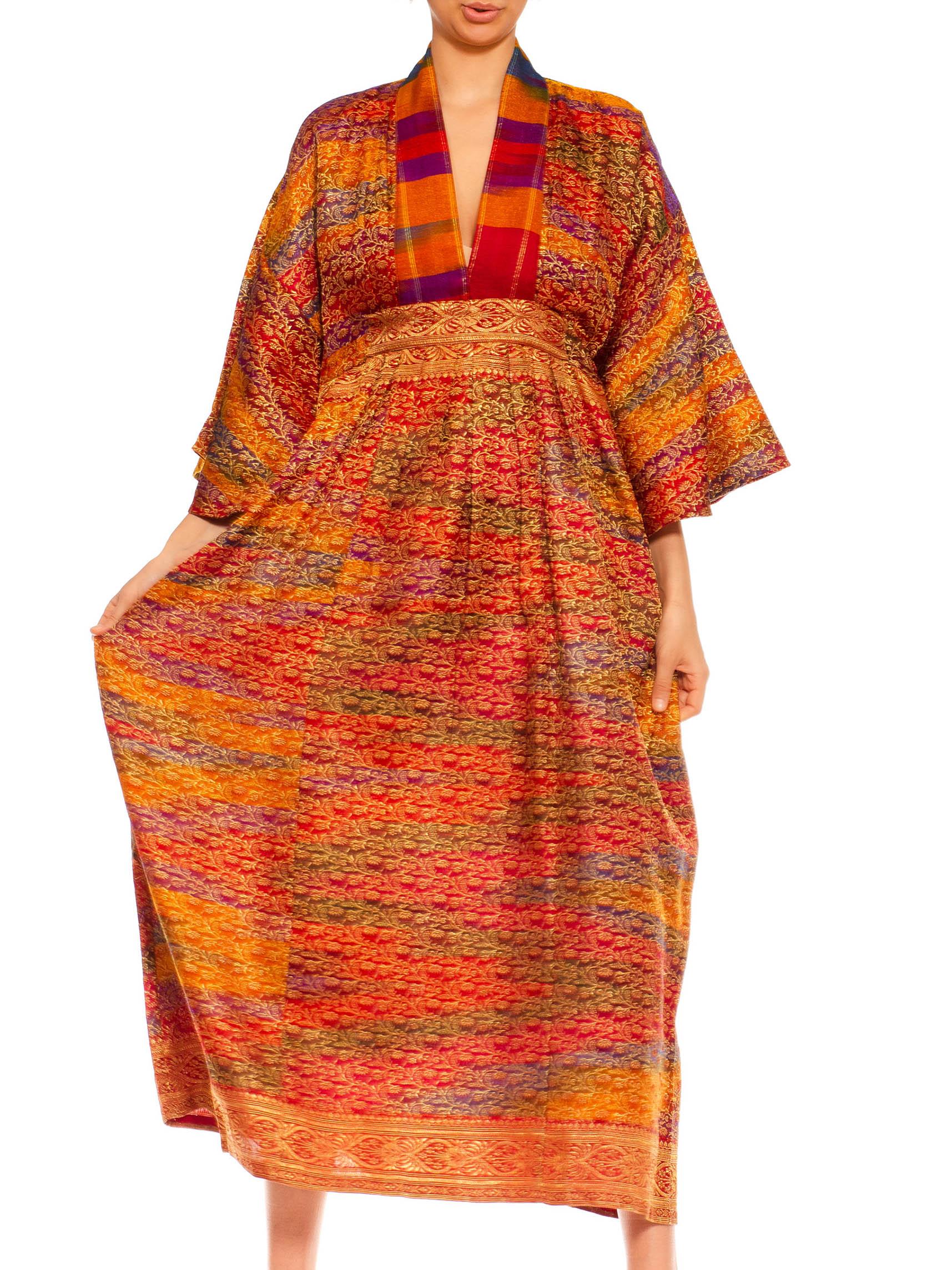 Women's MORPHEW COLLECTION Multicolor & Metallic Gold Silk Paisley Kaftan Made From Vin For Sale