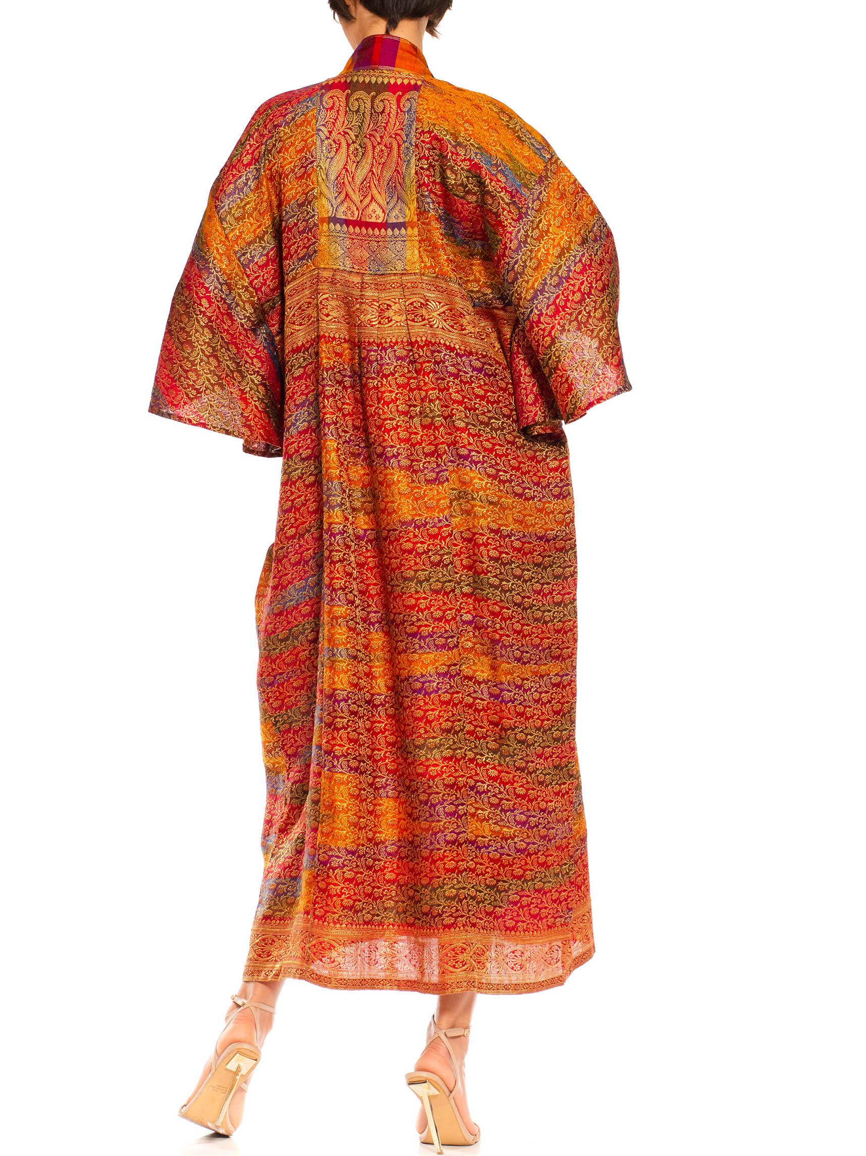 MORPHEW COLLECTION Multicolor & Metallic Gold Silk Paisley Kaftan Made From Vin For Sale 1