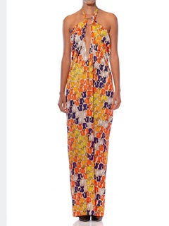 MORPHEW COLLECTION Multicolor Sexy Kitty Jersey Halter Maxi Dress With Gold Nec
