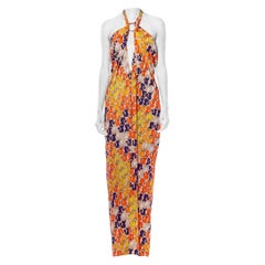 MORPHEW COLLECTION Multicolor Sexy Kitty Jersey Halter Maxi Dress With Gold Nec