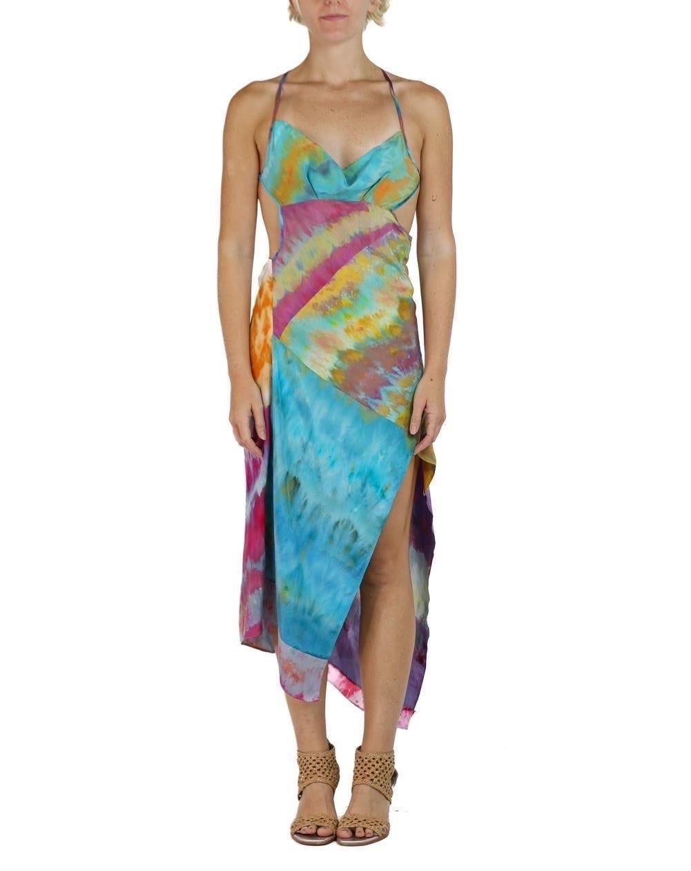 Morphew Collection Multicolor Silk Ice Dyed Patchwork Skylar Dress In Excellent Condition For Sale In New York, NY