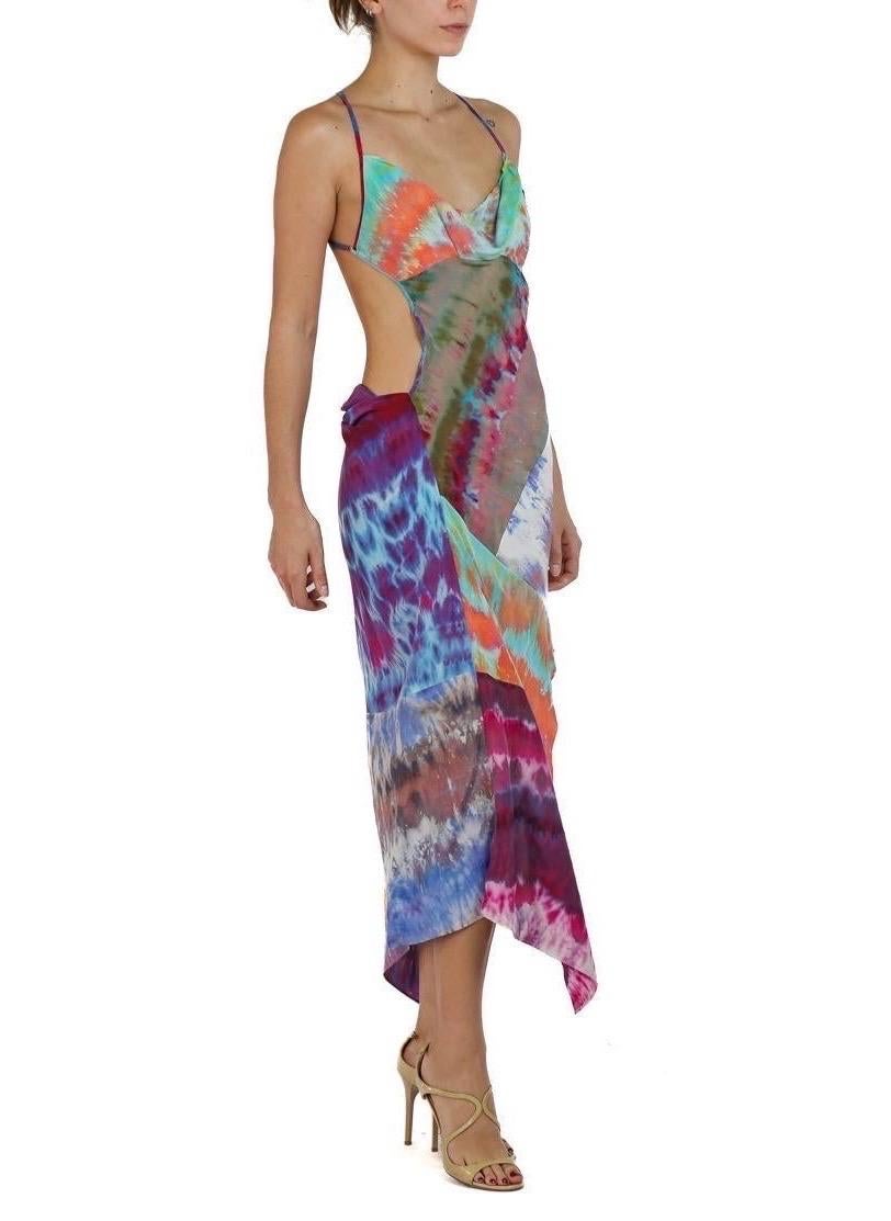 Morphew Collection Multicolor Silk Ice Dyed Patchwork Skylar Dress For Sale 2