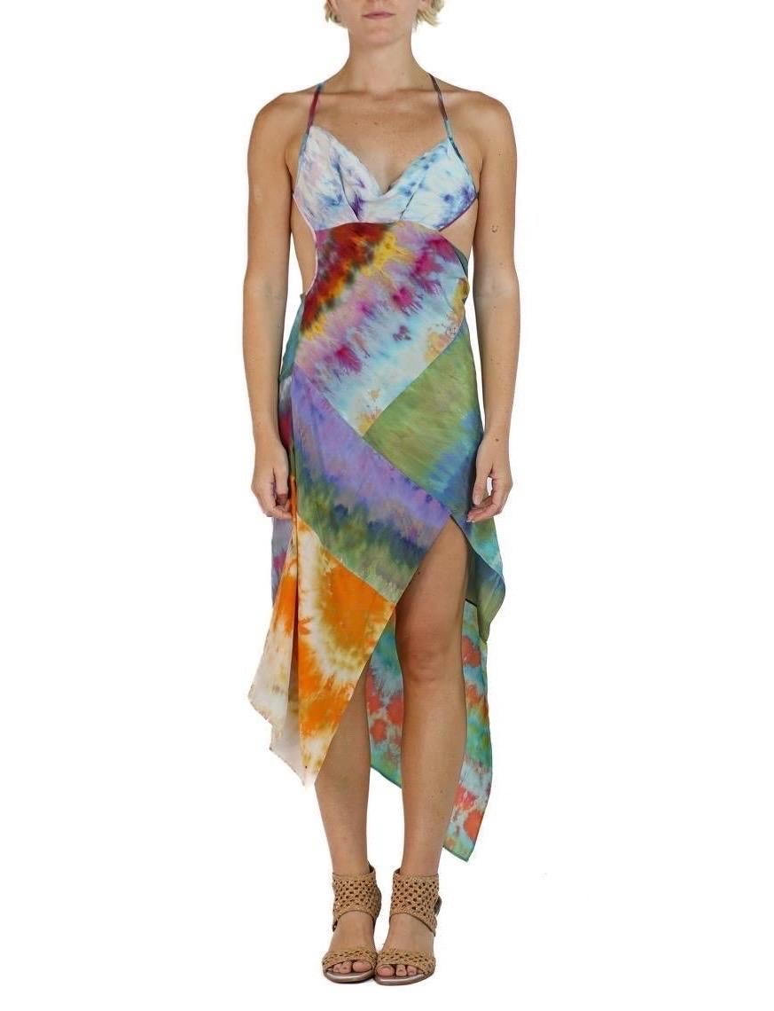 Morphew Collection Multicolor Silk Ice Dyed Patchwork Skylar Dress For Sale 3